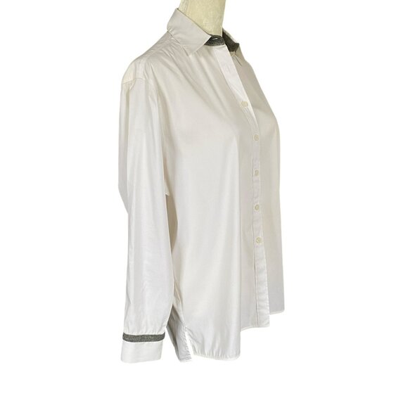 Lafayette 148 New York women's size P cream button down collared blouse sequin - Picture 2 of 9